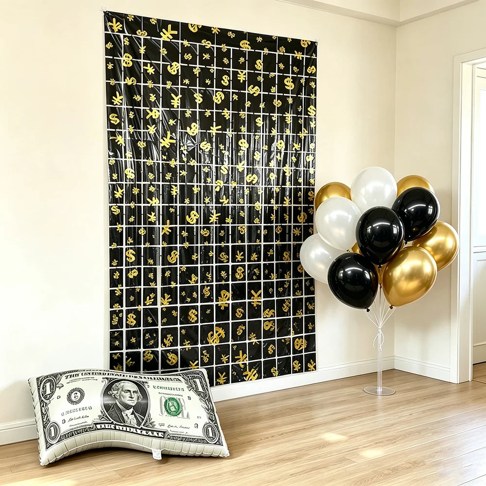 Dollar Sign Foil Curtain & Money Balloon Party Decor Set Party Decoration Set Babs