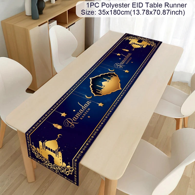 Ramadan Eid Mubarak Table Runner – Festive Polyester Tablecloth Festive Table Runner Babs 3