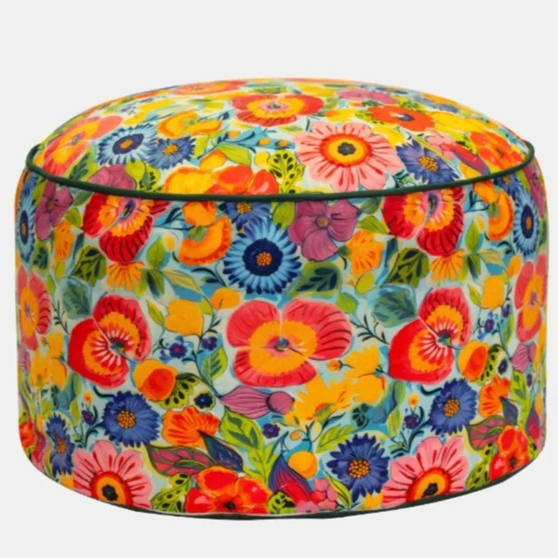 Round Velvet Pouf Ottoman Footstool – Modern Luxury 50x30cm Velvet Pouf Ottoman Babs Flower Pattern