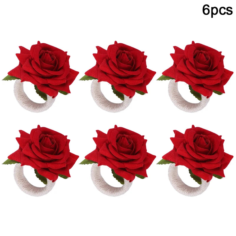 Red Rose Napkin Rings – Wedding & Party Table Decor (2/4/6 pcs) Napkin Rings Babs 6pcs red