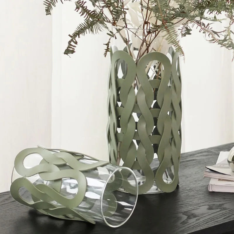 Aesthetic Glass & Leather Flower Vase | Modern Home Décor Decorative Flower Vase Babs