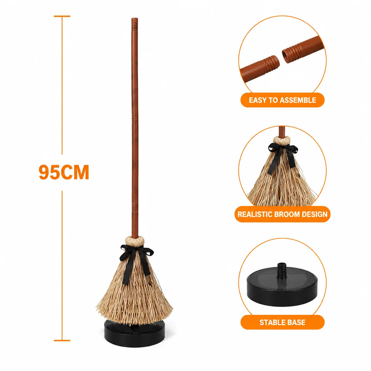 Light-Up Witch Broom with Sound & Auto-Bounce | Halloween Decor Halloween Prop Babs Brown 1PC