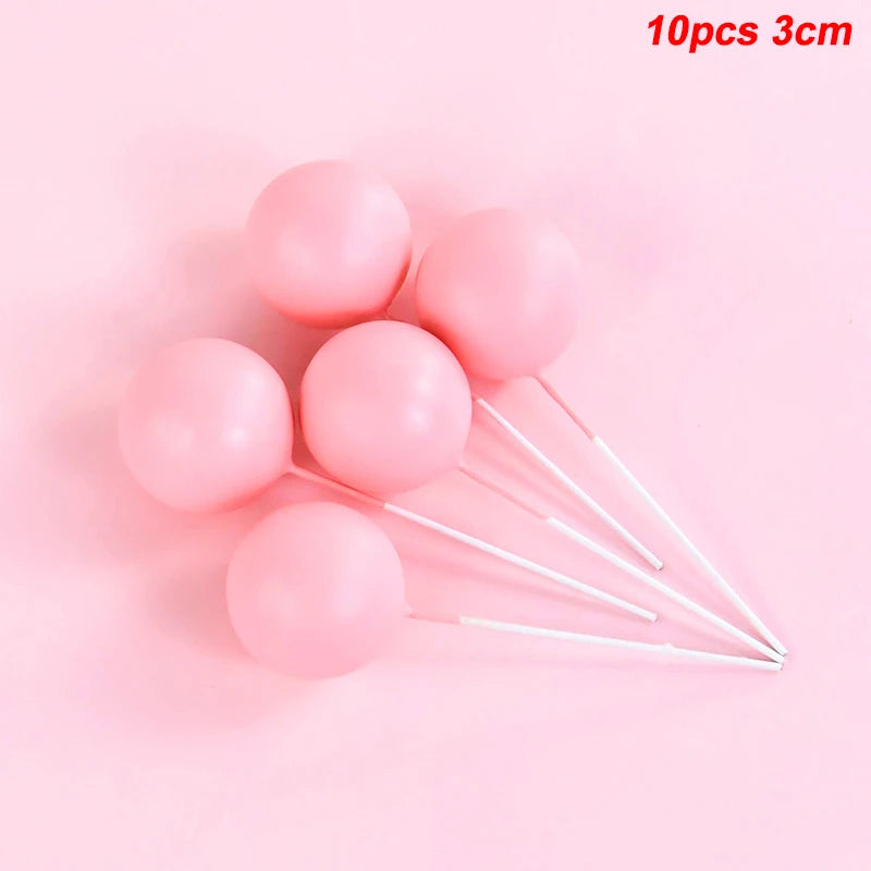 10Pcs Ball Cake Toppers Gold Blue Pink – Party & Wedding Cake Topper Set Babs 10pcs pink-3cm