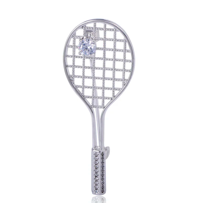 Badminton Racket Brooch – Copper & Cubic Zirconia Pin Fashion Brooch Pin Babs sliver color
