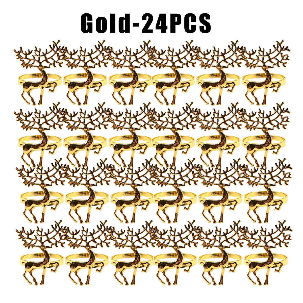 Reindeer Metallic Napkin Rings | Christmas Table Décor Napkin Rings Babs Gold 24PCS