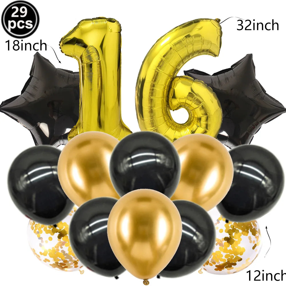 30/40th Birthday Balloon Set – Black Gold Foil & Confetti Decor Party Balloon Set Babs 16th As show