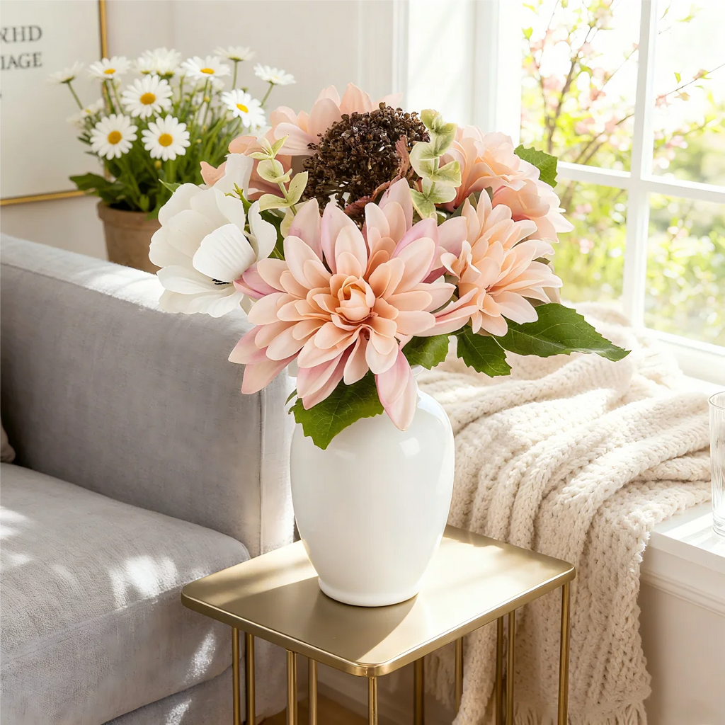 Artificial Silk Dahlia Camellia Bouquet | Wedding & Home Decor Artificial Flower Bouquet Babs