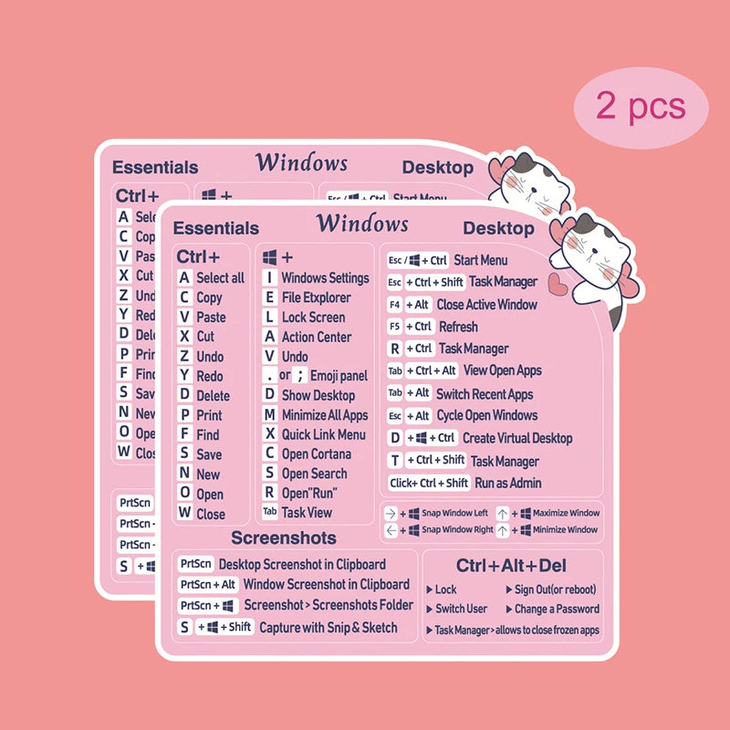 Pink Cat Keyboard Shortcut Stickers for Laptops – 2pcs Vinyl Keyboard Stickers Babs A