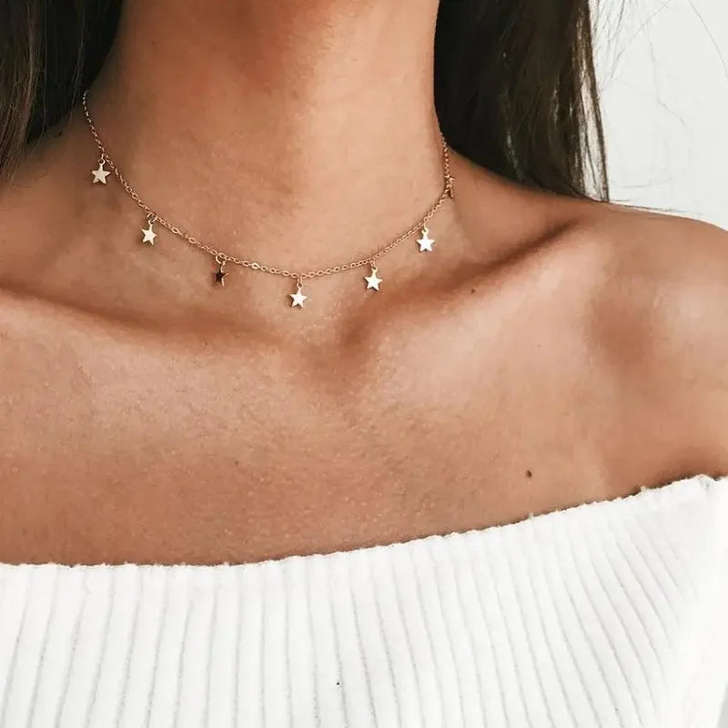 Boho Gold Tassel Star Choker Necklace for Women Choker Necklace Babs gold