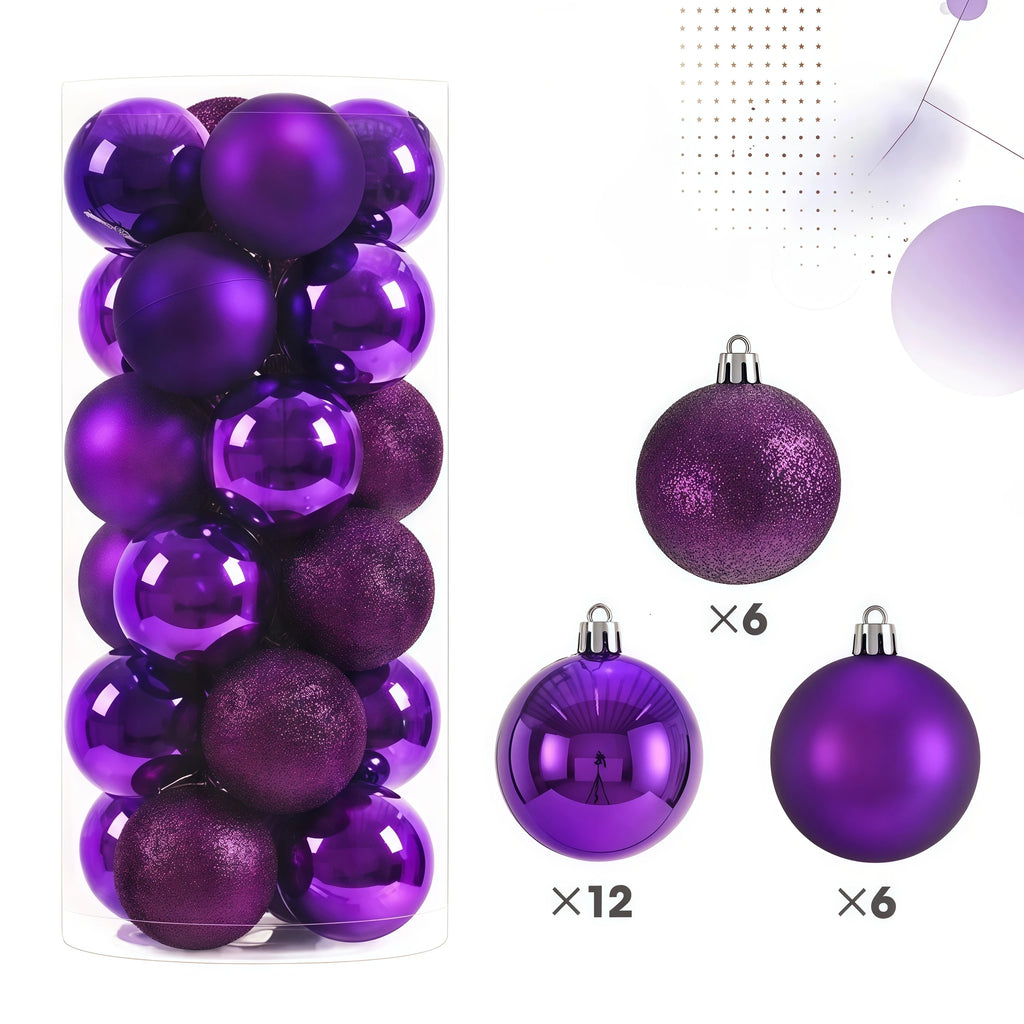 24-Piece Christmas Ball Ornaments Set – 3cm & 4cm Tree Baubles Christmas Tree Ornaments Babs PURPLE 4cm