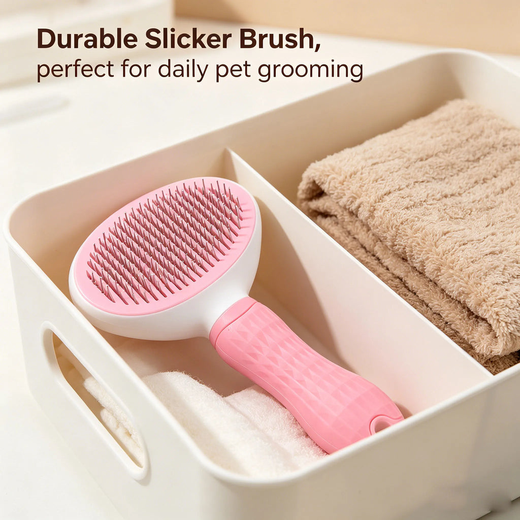 Self-Cleaning Slicker Brush for Dogs & Cats | Non-Slip Handle Pet Grooming Brush Babs