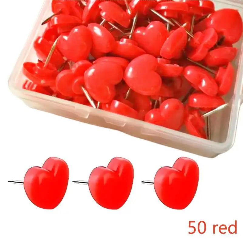 Heart Shape Thumbtacks 50-Pack – Colored Cork Board Pushpins Decorative Pushpins Babs Red