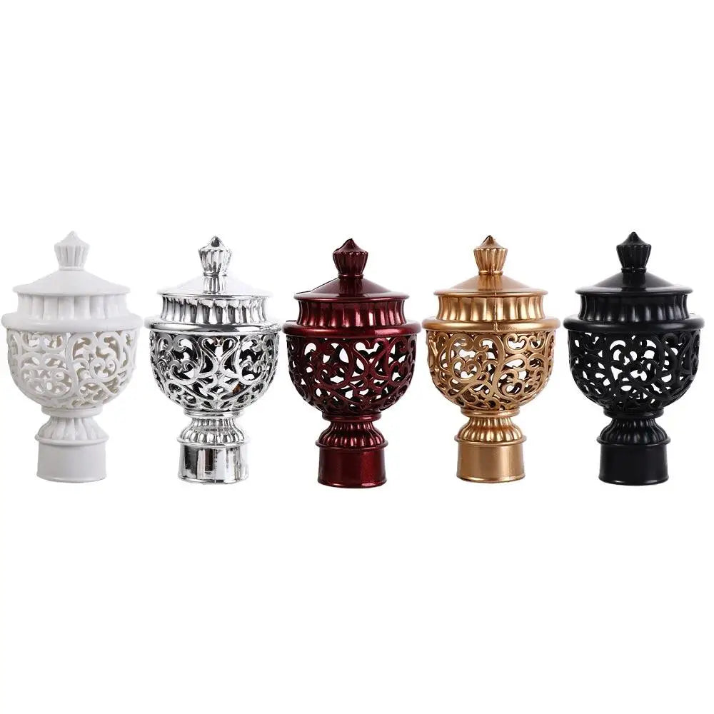 2pcs Decorative Curtain Rod Finials Hollow Out Drapery End Caps Curtain Rod Finials Babs