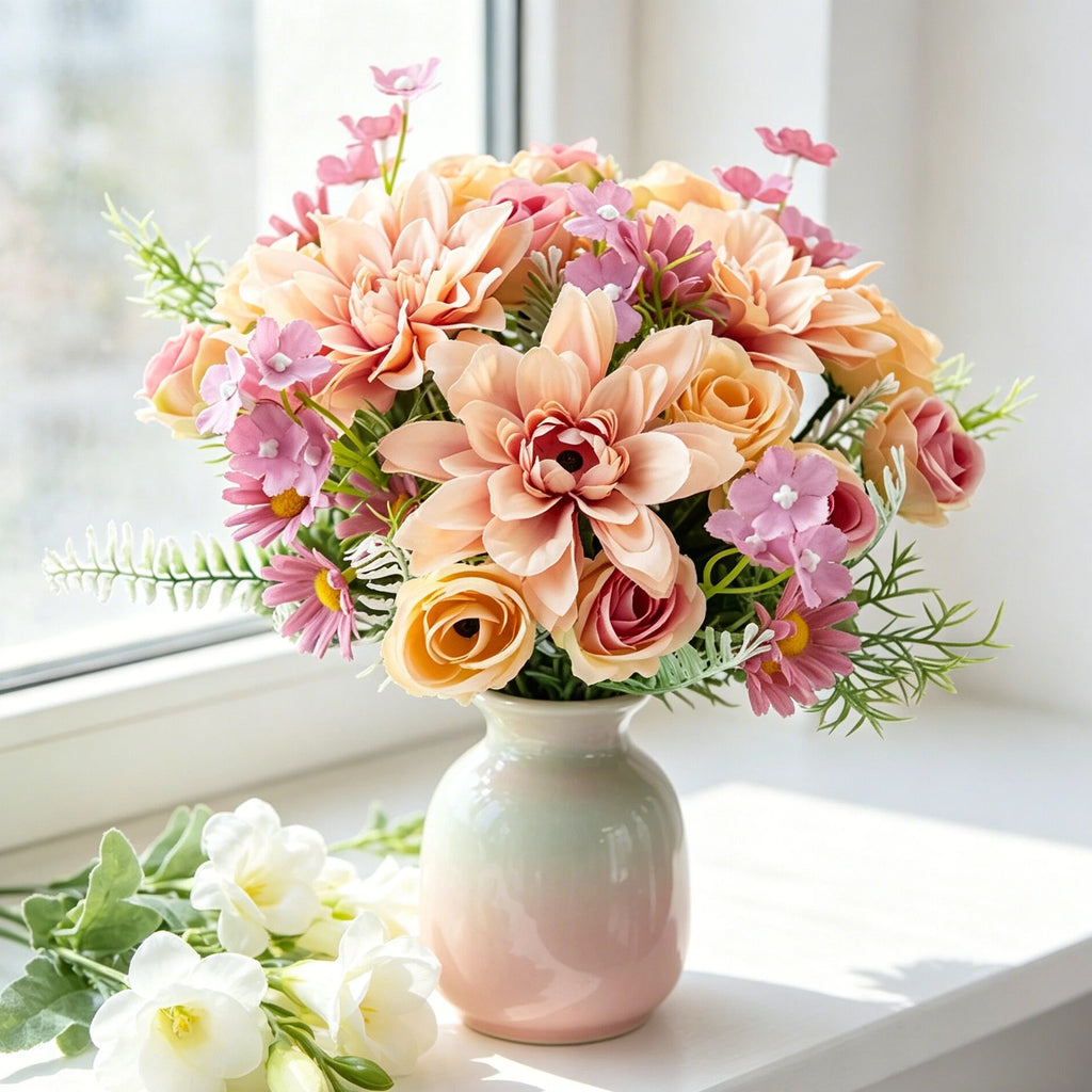 Silk Dahlia Rose Artificial Bouquet – Wedding & Home Decor Artificial Flower Bouquet Babs