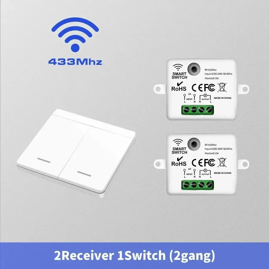 RF 433MHz Wireless Light Switch 1/2 Gang Smart Wall Switch Wireless RF Switch Babs 2R and 1S(2Gang)