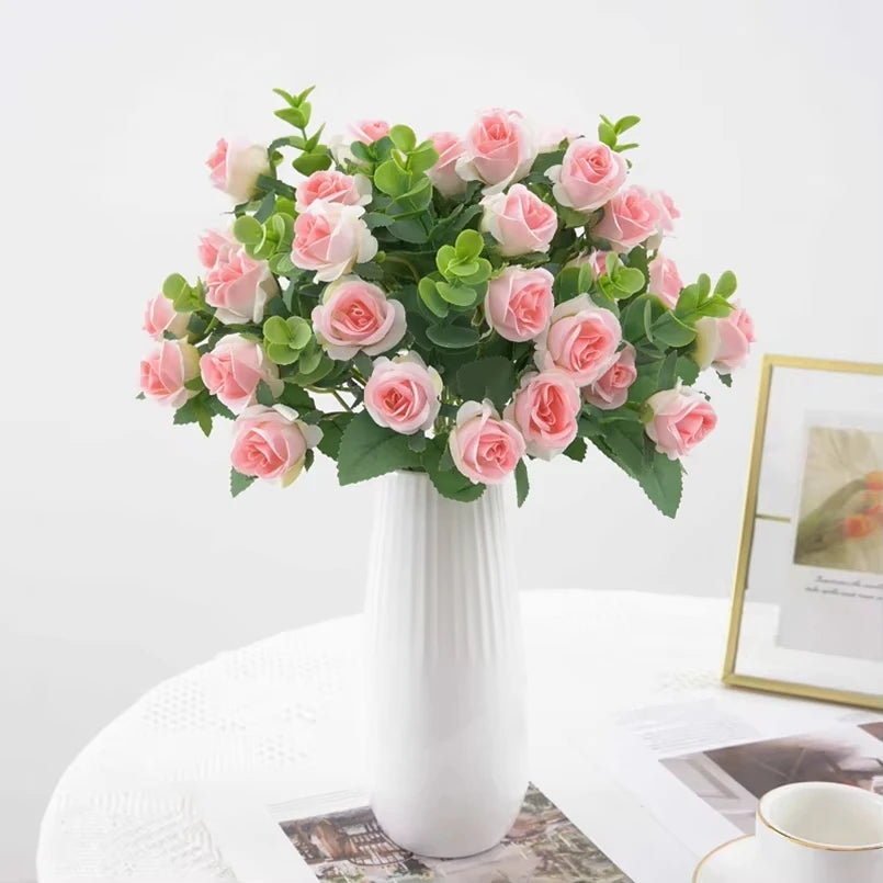 Silk Rose & Eucalyptus Artificial Flower Bouquet | Home Decor Artificial Flower Bouquet Babs