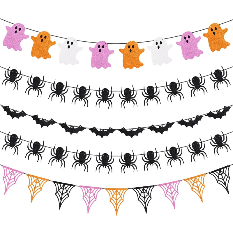 Halloween Hanging Garland Paper Banner – Ghost Bat Spider Halloween Paper Garland Babs