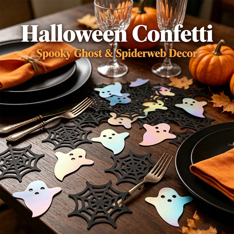 100Pcs Halloween Ghost Confetti – Spooky Spiderweb Party Decor Halloween Party Confetti Babs