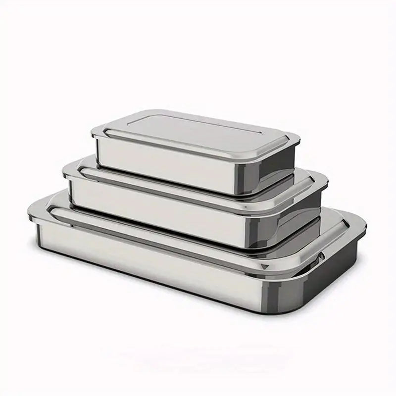 Stainless Steel Rectangular Storage Tray with Lid | 1pc Storage Tray with Lid Babs