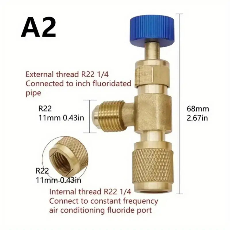 R410A R22 Refrigerant Charging Adapter – 1/4" Copper Safety Valve HVAC Charging Adapter Babs A2