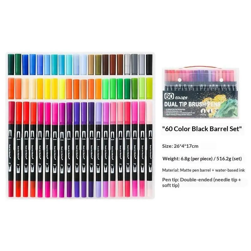 36-Color Soft Tip Brush Pens – Washable Water-Based Markers Watercolor Brush Pens Babs 60colors black