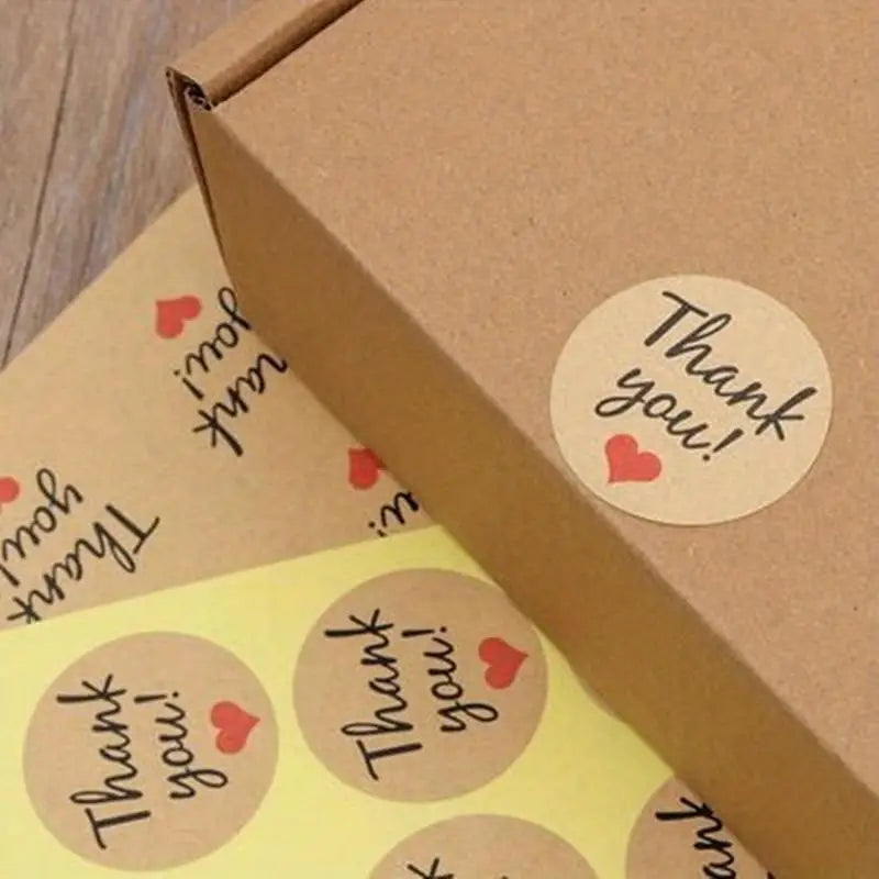 Kraft Paper Thank You Heart Stickers – 20 Sheets | Gift Labels Decorative Stickers Babs