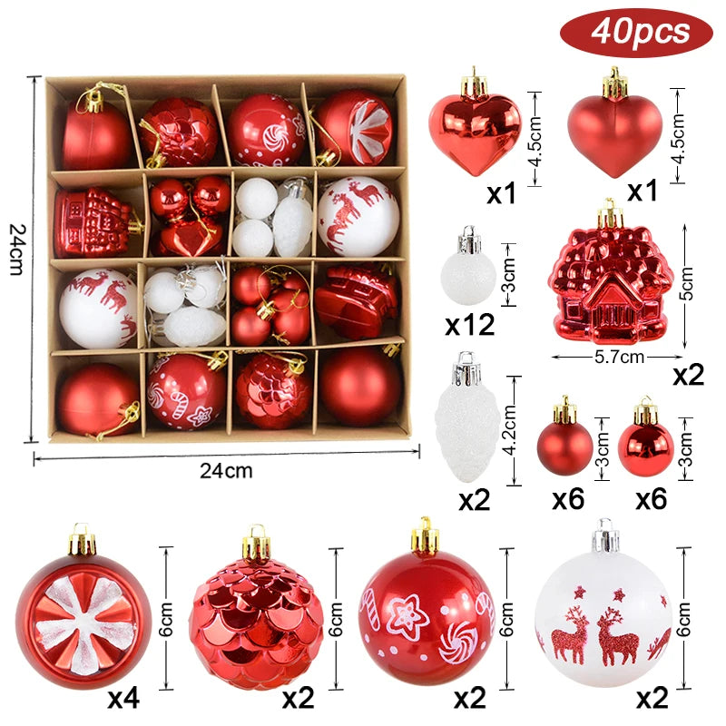 Christmas Ball Ornament Set – Snowflake Xmas Tree Decorations 2025 Christmas Ornament Set Babs 40Pcs-K as picture