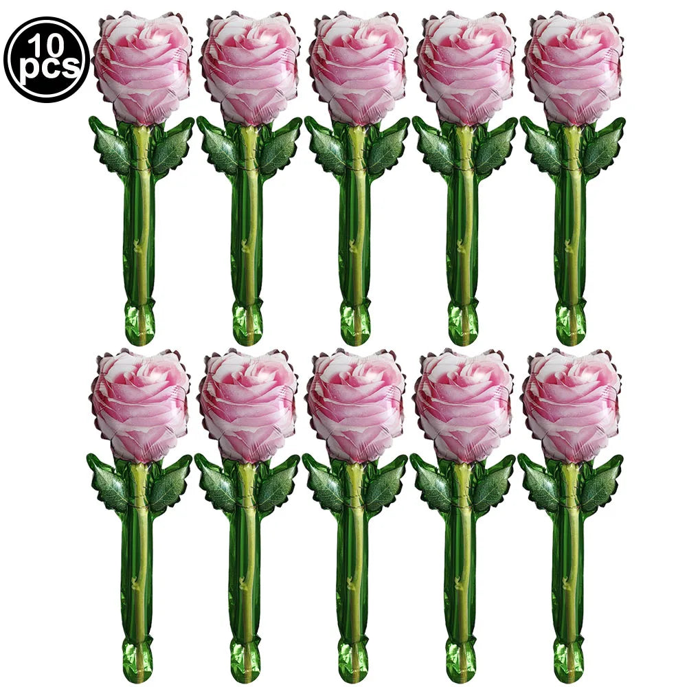 10pcs Mini Rose Flower Balloons – Wedding & Party Décor Foil Party Balloons Babs Fluorescence Yellow As pictures show