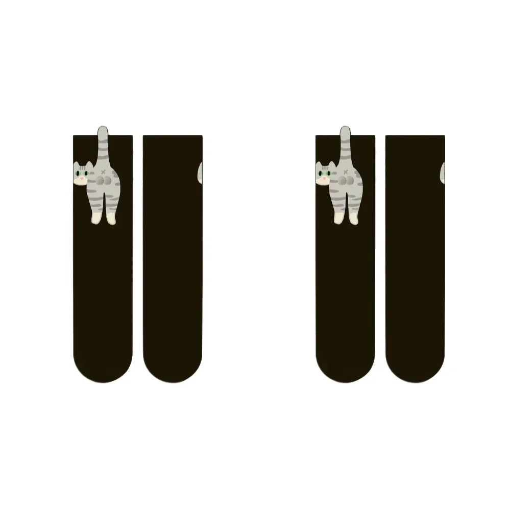 2-Pack 3D Cat Crew Socks – Pom-Pom Kitten Mid-Calf Women's Socks Novelty Crew Socks Babs 2pairs 12x5x4cm