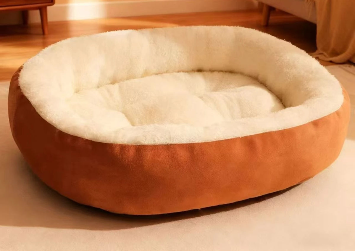 Oval Pet Bed – Four Season Dog & Cat Cushion Nest Pet Bed Babs brown XXL