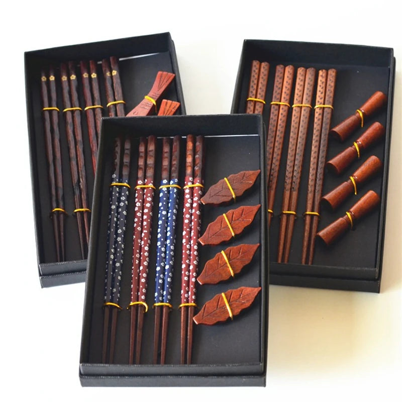 Japanese Style Wooden Chopsticks Gift Box Set – 4 Pairs & Rests Chopsticks Gift Set Babs