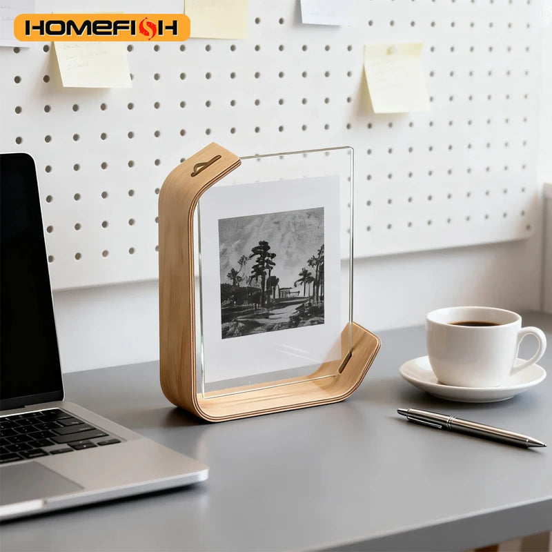 Acrylic Wood Desktop Photo Frame | Double-Sided Display Stand Desktop Photo Frame Babs