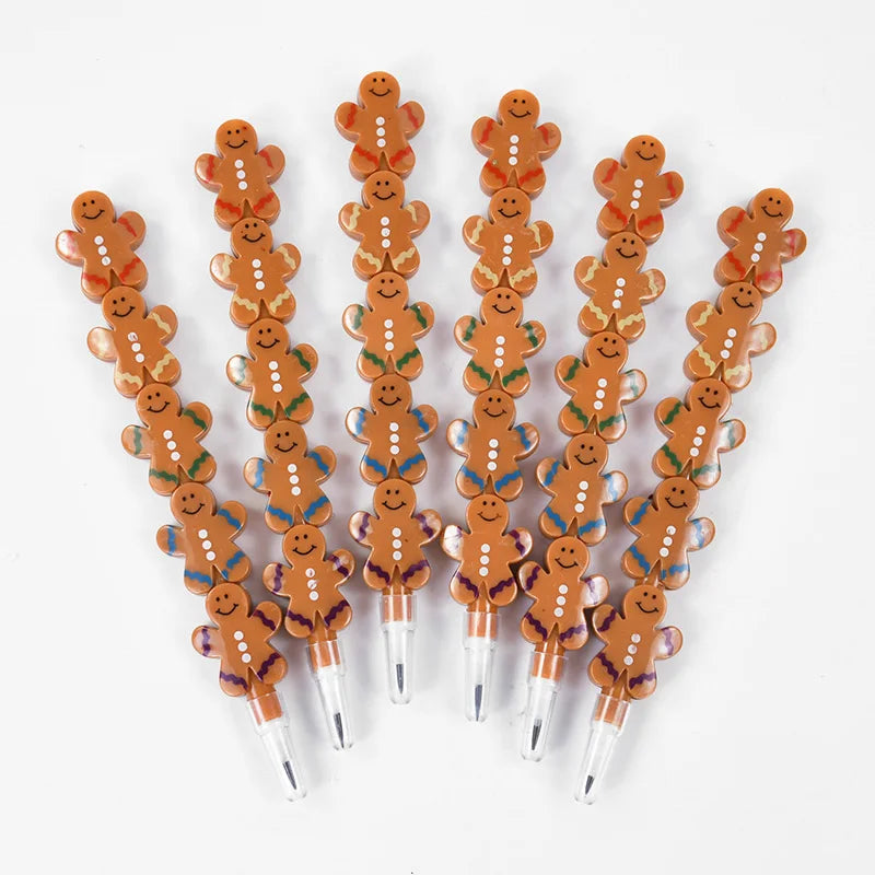Christmas Snowman Stackable Block Pencils | Kids Party Favors Novelty Stationery Pencils Babs Gingerbread Man 5Pcs