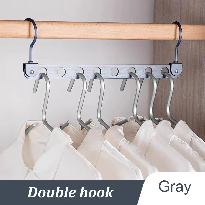 Space-Saving Collapsible Clothes Hangers – 6 & 8 Hole Organizer Clothes Hanger Organizer Babs Double hook Grey