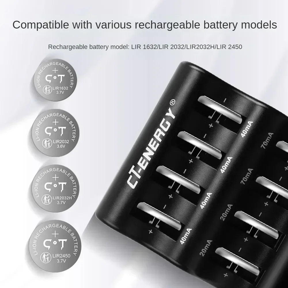 8-Slot Li-Ion Coin Cell Charger – CR2032 2450 1632 Type-C USB Coin Cell Charger Babs