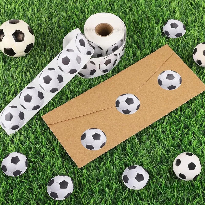 500pcs Round Soccer Stickers Roll – Sports Party Decals Decorative Sticker Roll Babs