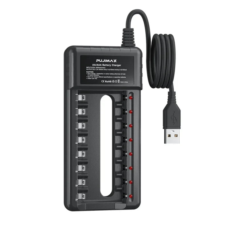 Alasicka AA AAA Battery Charger 4 6 8 Slots Ni-MH Ni-Cd Battery Charger Babs 8 slots USB 1