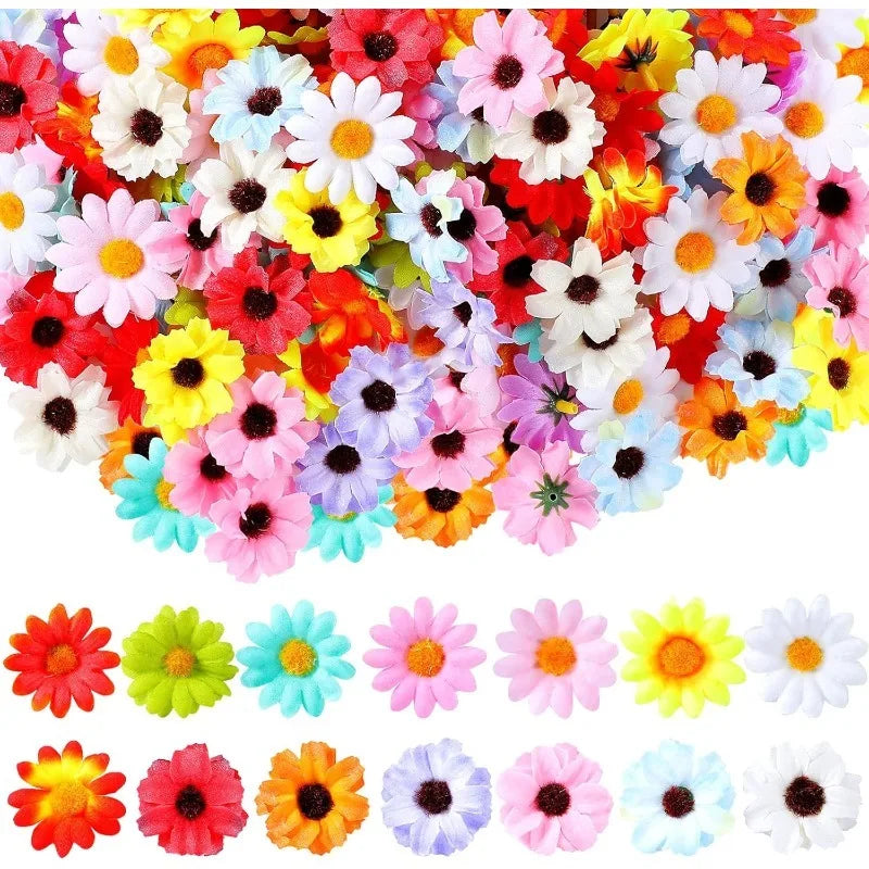 50/100Pcs Mini Artificial Silk Daisy Flower Heads – DIY Decor Artificial Silk Flowers Babs