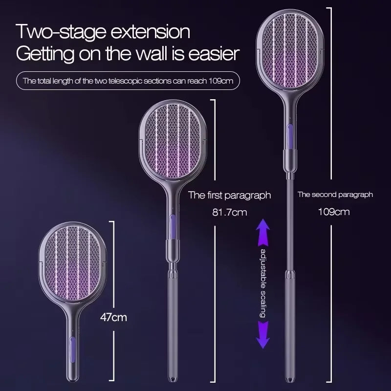 Telescopic Electric Mosquito Swatter & UV Trap Lamp Rechargeable Electric Bug Zapper Babs grey