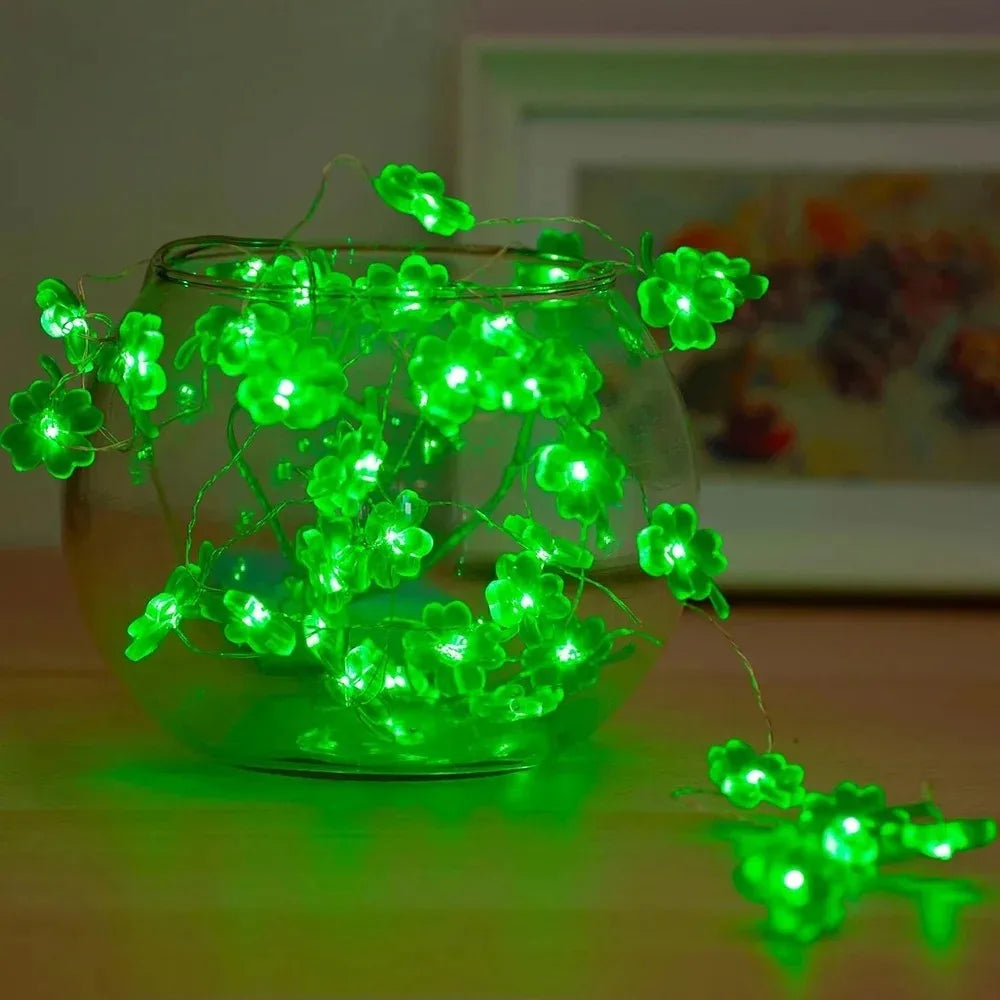 Clover String Lights Battery Powered Green LED Indoor Decor LED String Lights Babs