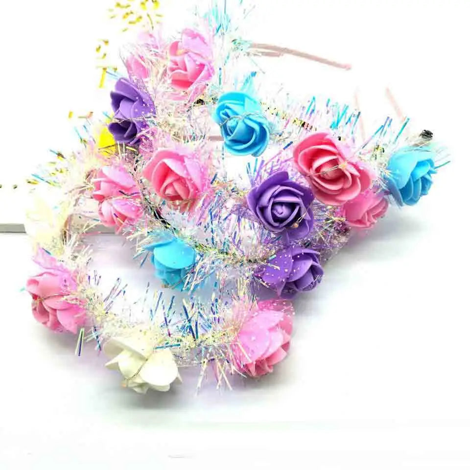 18pcs LED Flower Hair Wreath & Glow Bracelet Party Set LED Party Accessories Babs