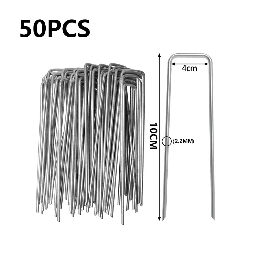 50pcs U-Shaped Garden Stakes – Heavy-Duty Stainless Steel Nails Garden Landscape Stakes Babs 10X4CM50pcs