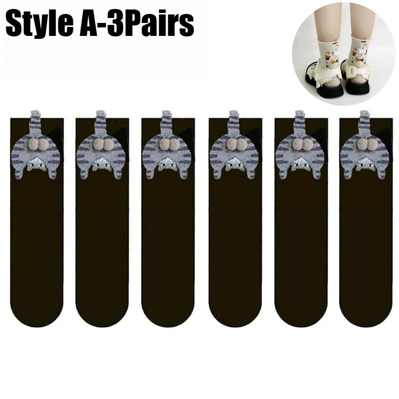 3D Dog Novelty Socks – Cute Animal Socks for Pet Lovers Novelty Animal Socks Babs Cat A-3Pairs One Size