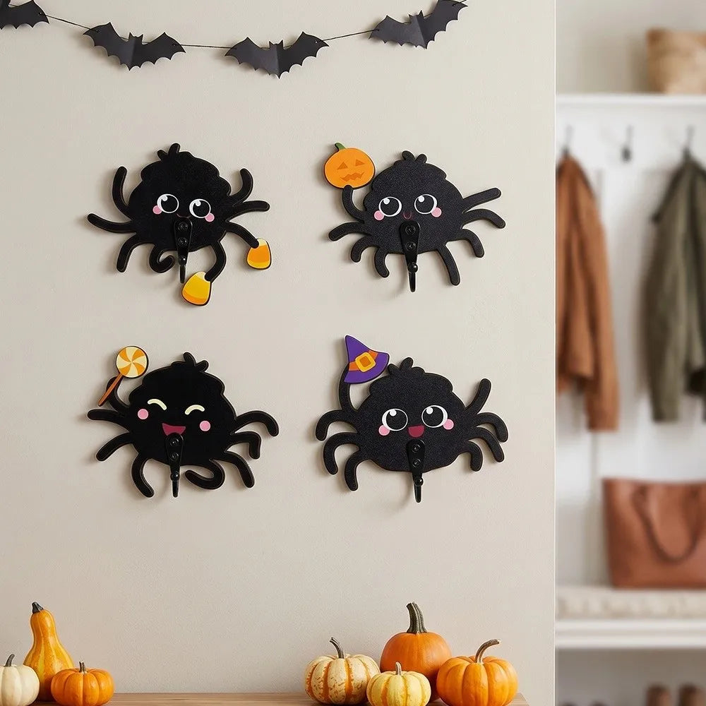 Halloween Spider Wall Hook – No-Drill Gothic Wooden Key Holder Decorative Wall Hook Babs