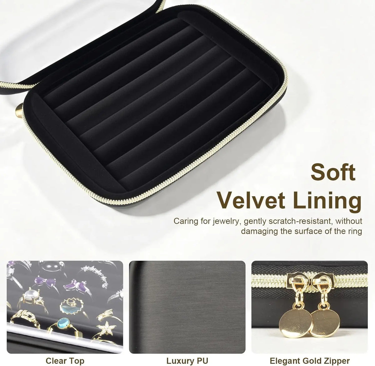 6-Row Velvet Ring Organizer Box – Clear Top, Holds 30+ Rings Ring Organizer Box Babs