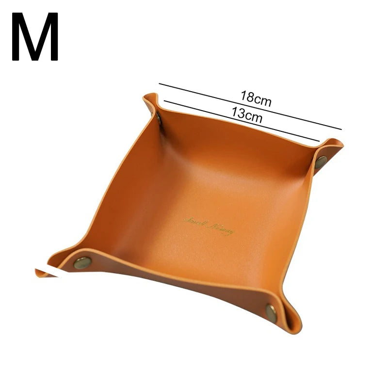 Foldable PU Leather Storage Tray | Nordic Desk Organizer Leather Storage Tray Babs Orange-M