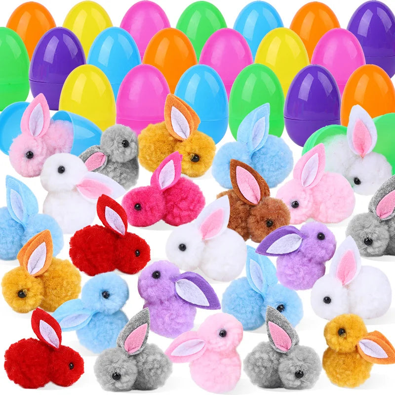 24/48Pcs Easter Eggs with Rabbit Figures for Kids Egg Hunt Easter Party Favors Babs