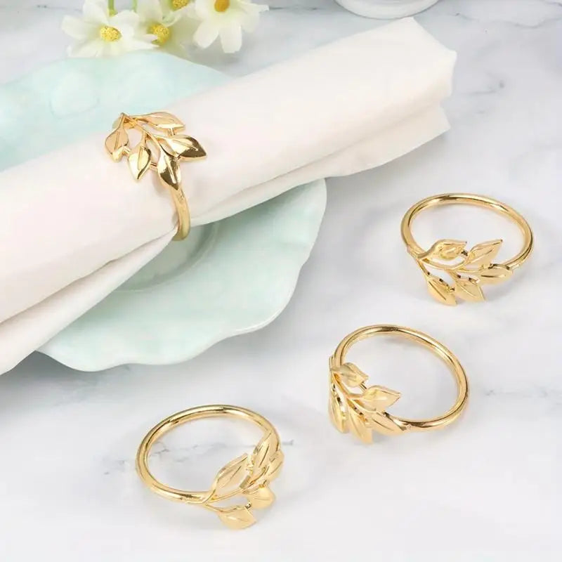 10pcs Leaf Napkin Rings – Carved Hollow Metal Alloy Set Napkin Rings Babs