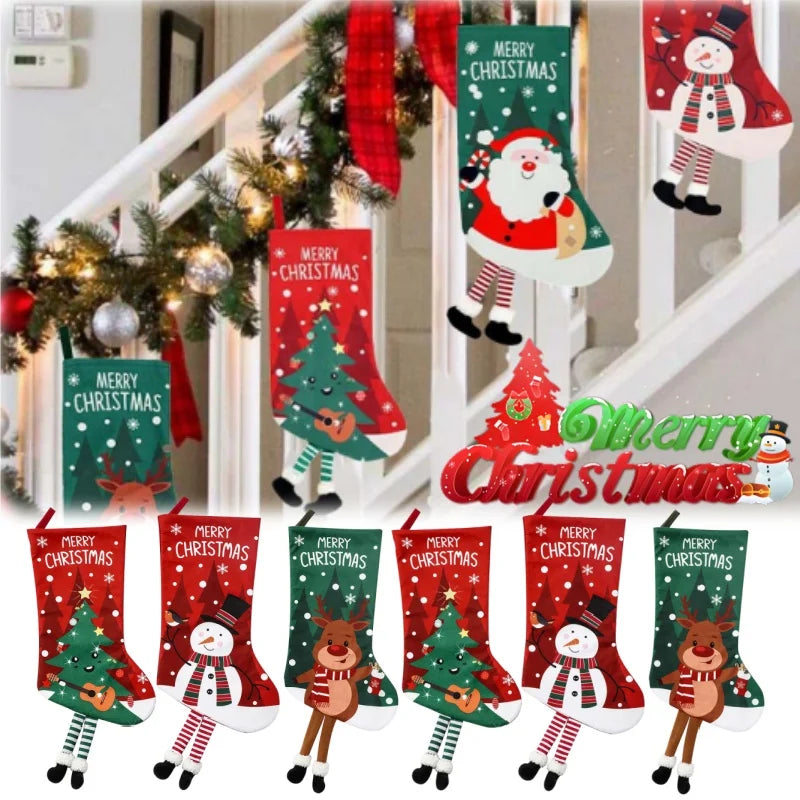 Large Christmas Stockings – Snowman & Reindeer Hanging Decor Christmas Stocking Babs