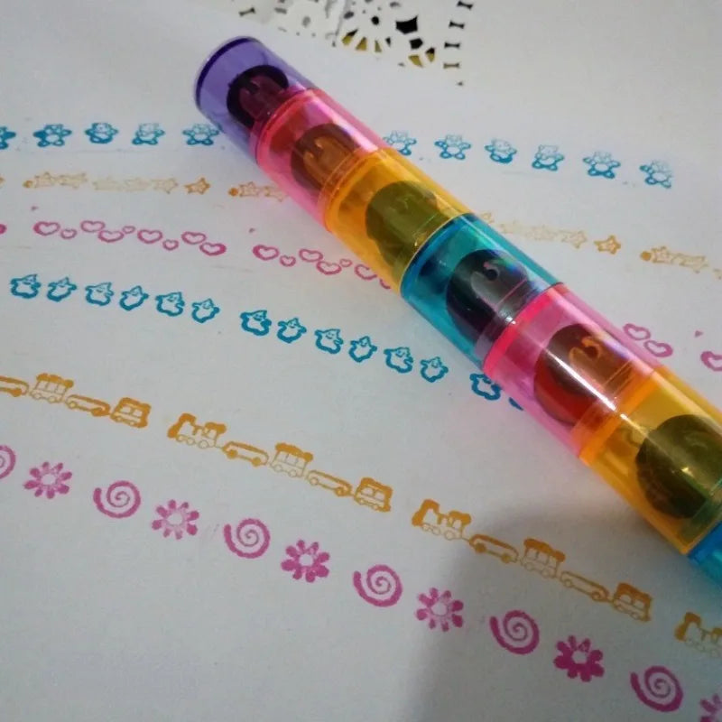 Colorful Roller Ink Stamp Pad – DIY Cartoon Drawing Tool for Kids Kids Roller Stamp Babs 1pc 6-section seal